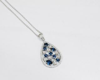 14kt White Gold Sapphire Diamond Pendant