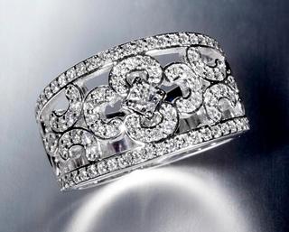 14 kt White Gold Diamond Wide Wedding Band with 101 diamonds