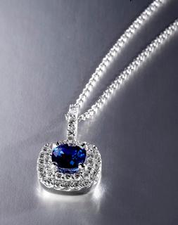 14 kt White Gold Sapphire Pendant with Diamonds